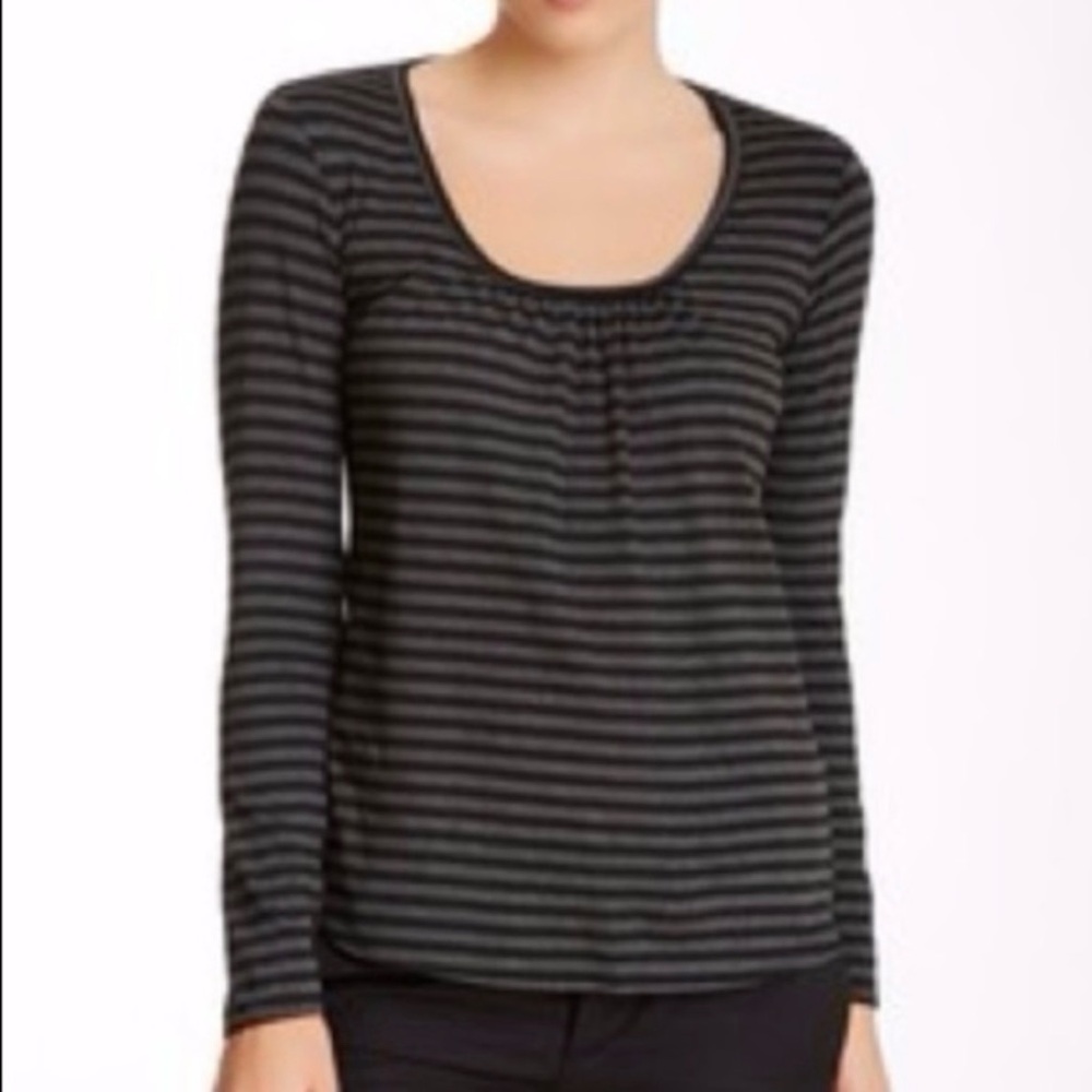 Trina Turk Black and Gray Striped Long Sleeve Top